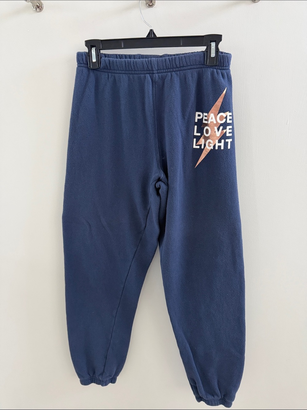 Spiritual Gangster Navy Joggers with 'Peace Love Light' Graphic